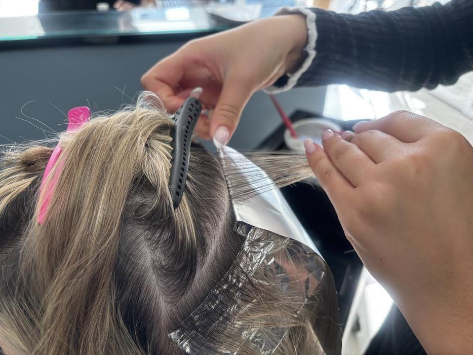 Highlights being applied at Hair Gallery, Crowborough