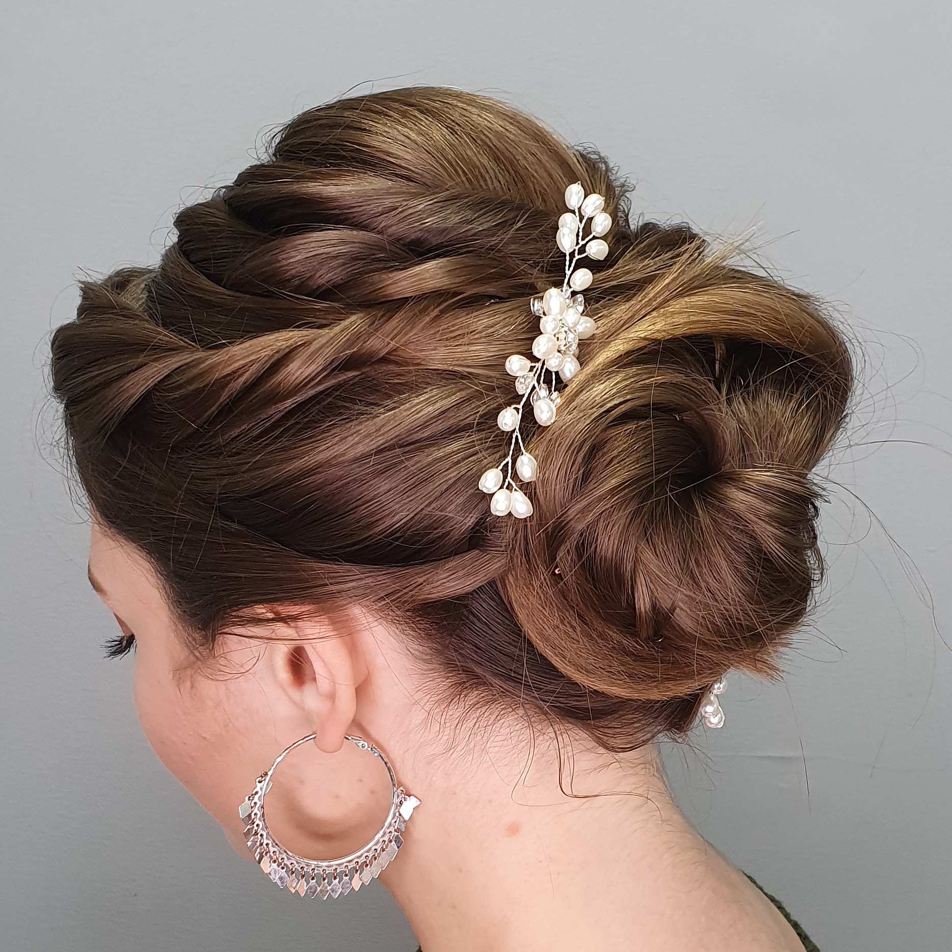 Elegant bridal updo with pearl hair comb, Hair Gallery Crowborough